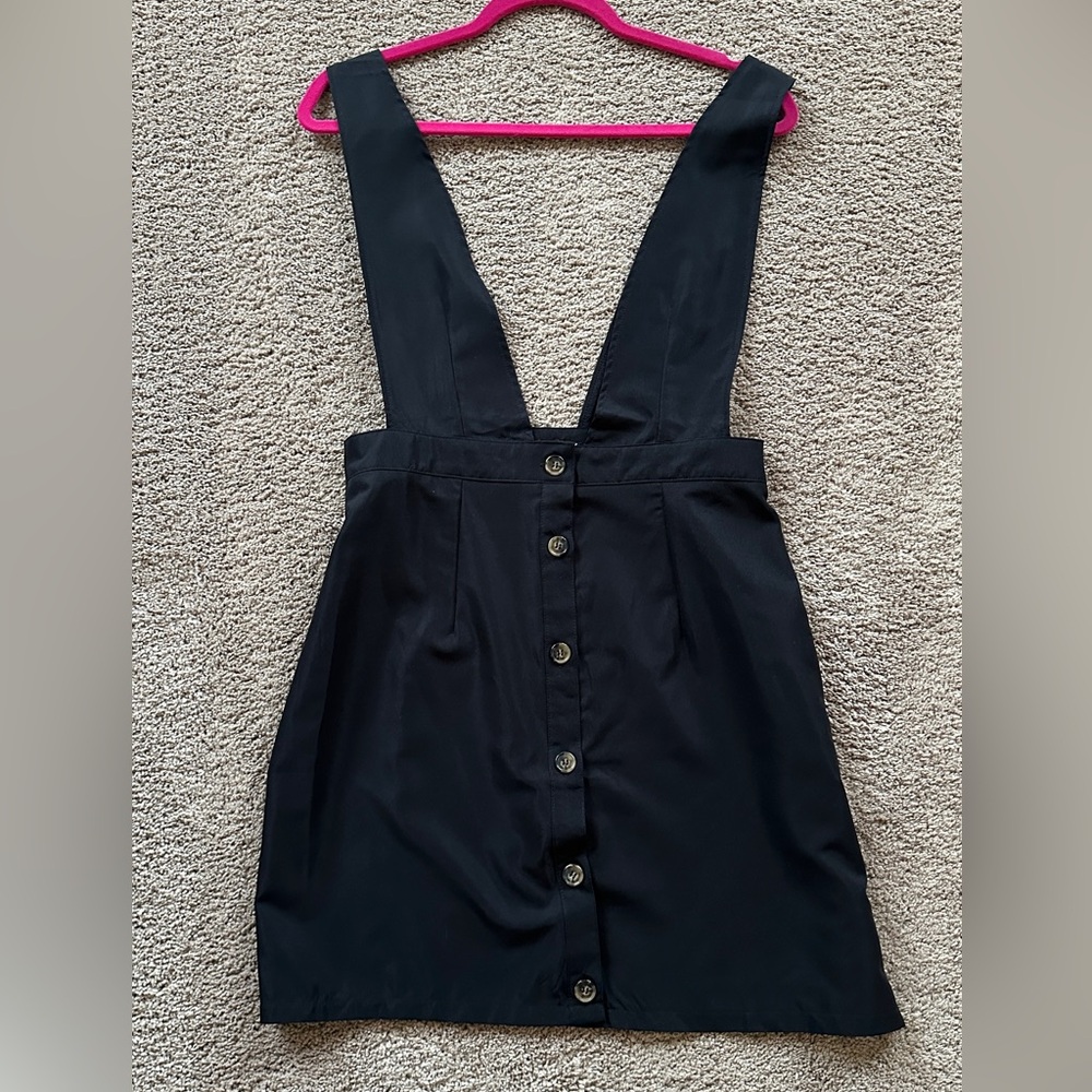 Plunge front button pinafore dress